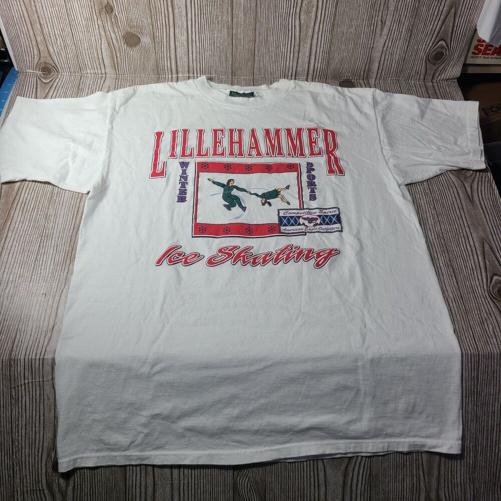 Vintage 90s 1994 Lillehammer XL White Olympics T Shirt  Ice Skating NOS